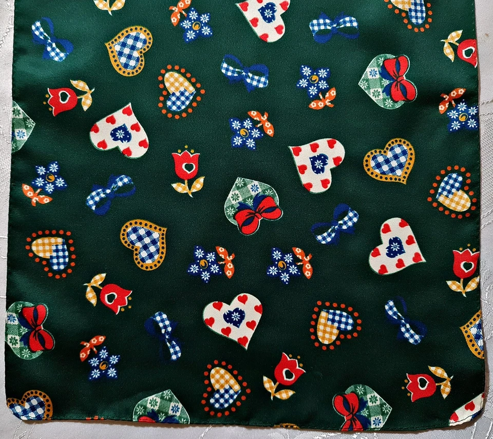 BUFANDA VINTAGE AUTÉNTICA TRACHTEN DIRNDL TIROLEAN ART CORAZONES VERDE ROJO LARGO HOMBRE Foto 2 de 3