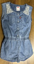 Levis romper denim girls size 6X L Blue Embroidered White