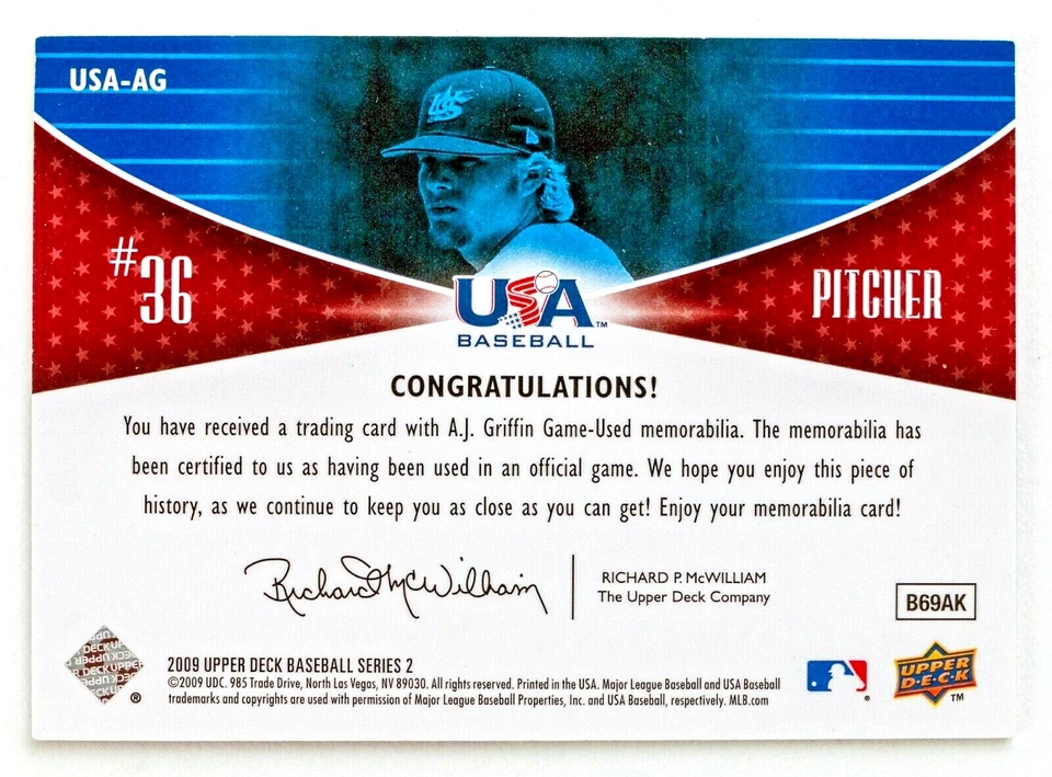 A.J. Griffin #USA-AG (2009 Upper Deck) USA National Team, Game Jersey Card - Image 2 of 2