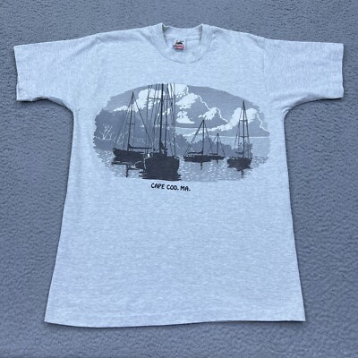 VTG 90s Cape Cod MA Shirt Single Stitch Gray M Sailboat Graphic Tee USA Made