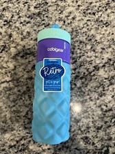 Cool Gear 24oz Plastic Retro Squishy Water Bottle Quilted Blue w/Foam Grip