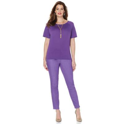 IMAN GLOBAL CHIC Size 4 Slip into Slim Denim Pant with Matching Top PURPLE