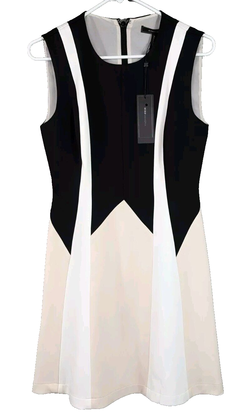 BCBG MAXAZRIA Dress Abigayle Color Block Flared Sleeveless Goth Size 2 NWT