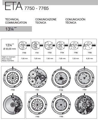 Pièces Détachées Originales ETA Valjoux 7750 - Pour Chronographes 7750, 7753, 7760, Etc. - Neuf
