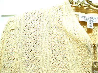 NWT St. JOhn Evening Pale Yellow Uber Sequinned Full Zip