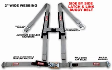 OFF ROAD SIDE BY SIDE 2" SEAT BELT HARNESS RACING 4 POINT LATCH GREY