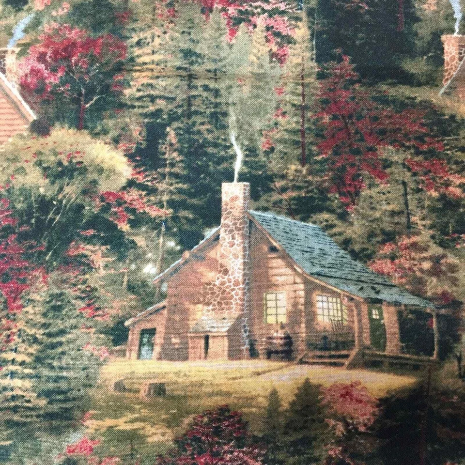1/2 Yard David Textiles Fabric Cotton Quilt Thomas Kinkade Log Cabin Tree Fall H - Image 2 of 4