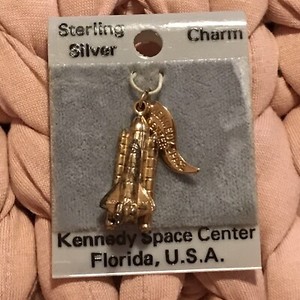 Authentic Vintage 14k Gold Plated 925 Sterling Kennedy Space Center Charm Rocket Pendant