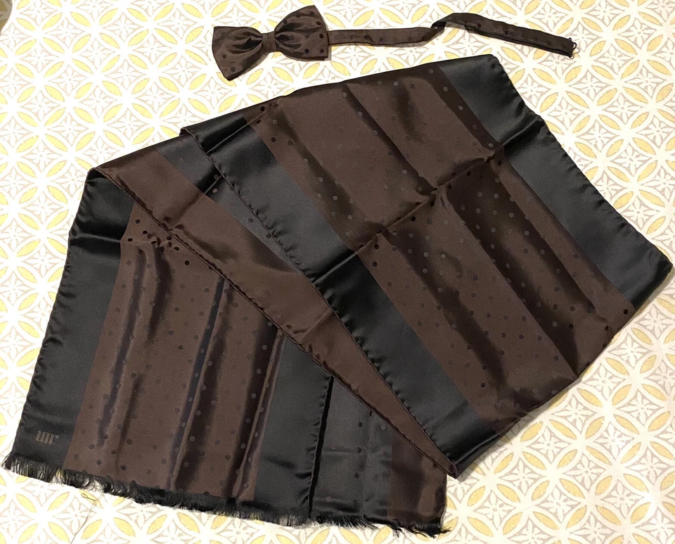 全新 Michael Reslan 意大利 100% Silk Cummerbund 围巾和蝴蝶结 S 件套 — 第 2/4 张图片