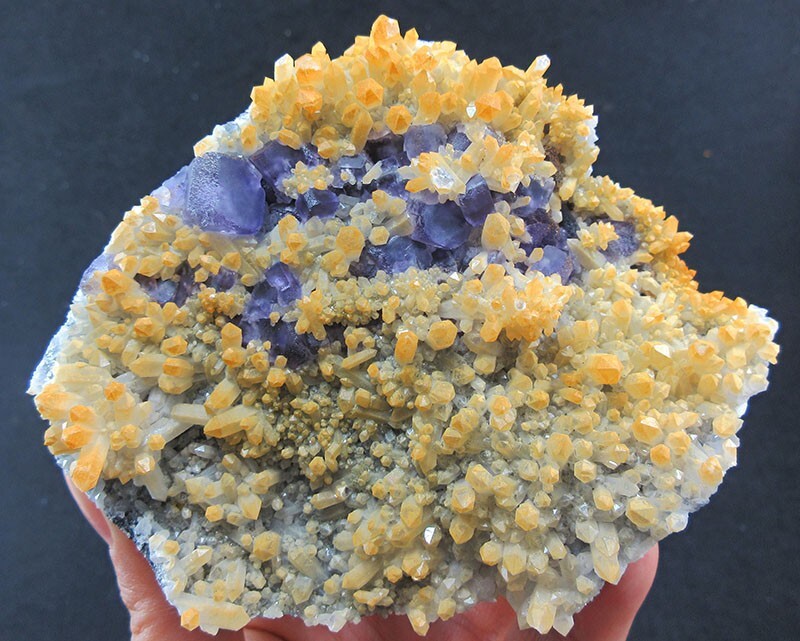 337g purple Fluorite&yellow Quartz/Citrine crystal mineral,Fujian,China