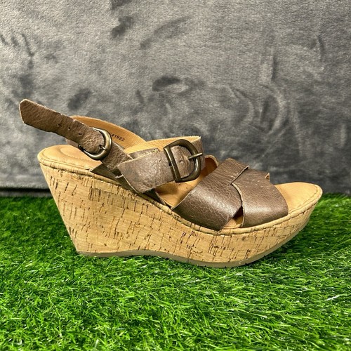 Born Emmy Wedge Sandals Womens 8 M Brown Criss Cross Straps Buckle Comfort