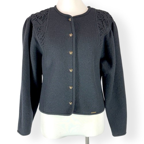 Geiger Black Boiled Wool Long Sleeve Button Front Cardigan Sweater Womens Sz 44 - Picture 11 of 11