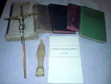 Vintage Group of Religious Collectables Crucifix Statue & 6 Books  #3A 8 items