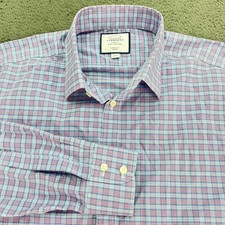 Charles Tyrwhitt Classic Fit Non Iron Plaid Dress Shirt Men 18 37 Blue Pink