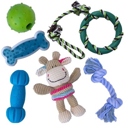 Dog Chew Toy Set for Small to Medium Breeds, Includes All Natural Rubber, Cot...