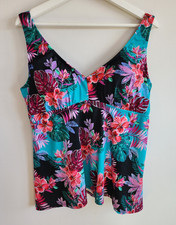 Swimsuits For All Women  s 16 Pink Teal Black Multi Tropical Floral Tankini Top