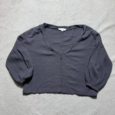 Grade & Gather Top Womens Small Gray Gauze Deep V-Neck Relaxed Fit 3/4 Sleeve