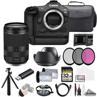 Canon EOS R3 + RF 24-240mm f/4-6.3 IS USM Lens+32GB+Ext Bat+3PC Filter-Kit