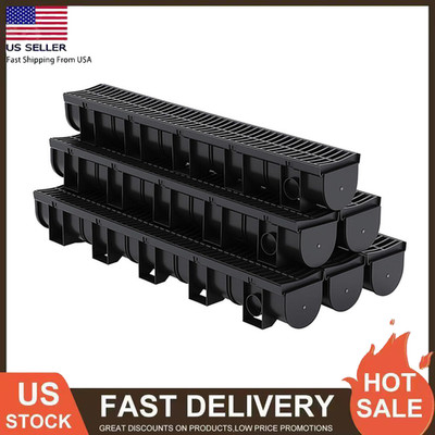 3/4/5/6pcs Trench Drain System, 39.4  Driveway Drainage Channel w/Plastic Grates