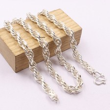 Pure 999 Fine Silver Necklace 6mm Rope Oval Link Chain 19.7inch Necklace