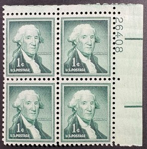 US Scott #1031b, Geo Washington, Dry Print, Liberty P.B. of 4, 1¢ Stamp, MNH, VF
