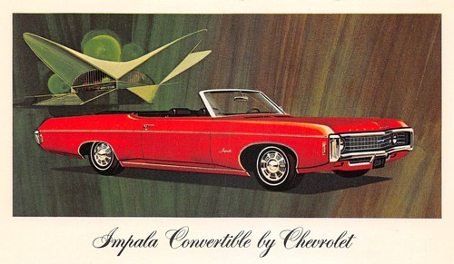 Beautiful Red Impala Convertible by Chevrolet 1969 Classic Car Postcard
