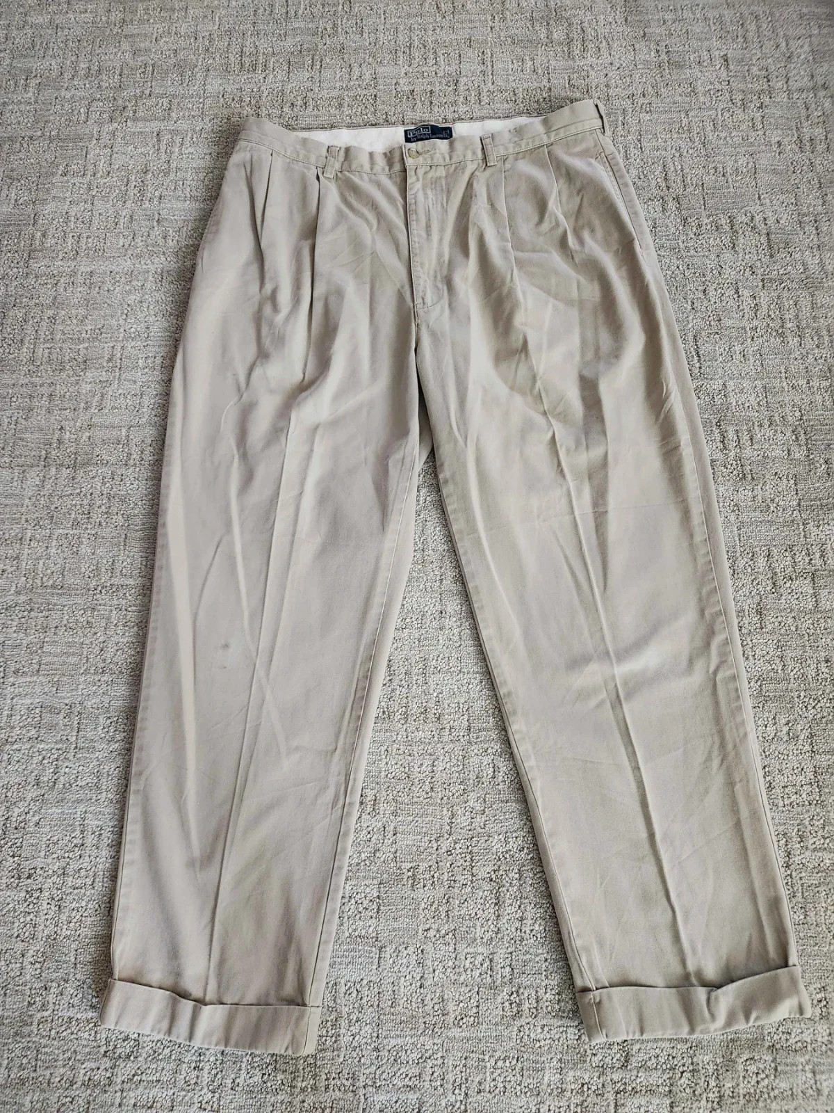 Vintage Polo Ralph Men's Beige Lauren Hammond Pleated Wide Leg Chino Size: 40/32
