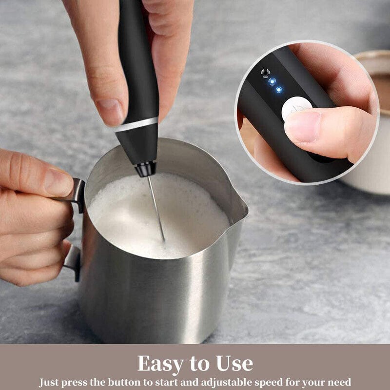 Electric Milk Frother Double Whisk Handheld Coffee Foam Mixer USB Rechargeable