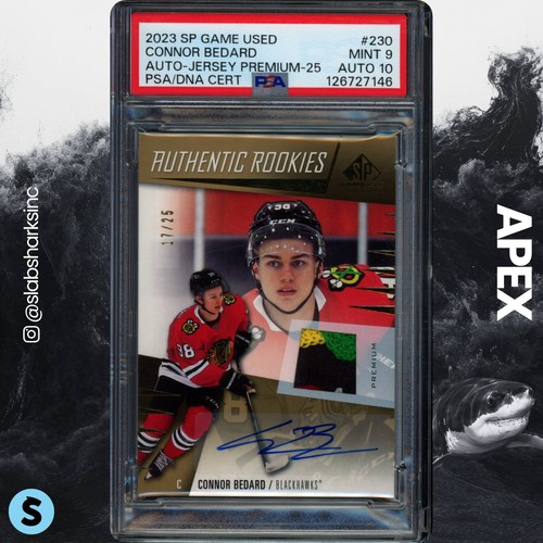 2023 UD SP GAME USED #230 CONNOR BEDARD ROOKIE PATCH AUTO RC /25 PSA 9 AUTO 10