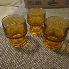 Setof3 Vintage AnchorHocking Georgian HoneycombAmber DrinkingGlasses 11 oz 4"x3"