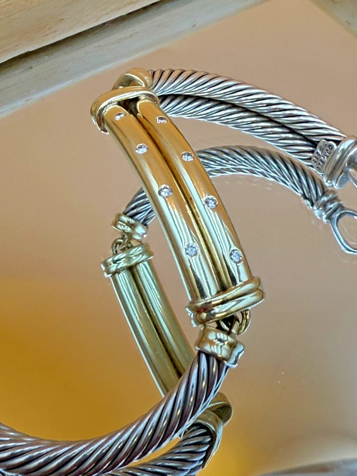David Yurman Metro Double Cable Bracelet in Sterling Silver and 14K Yellow Gold Foto 3 de 4