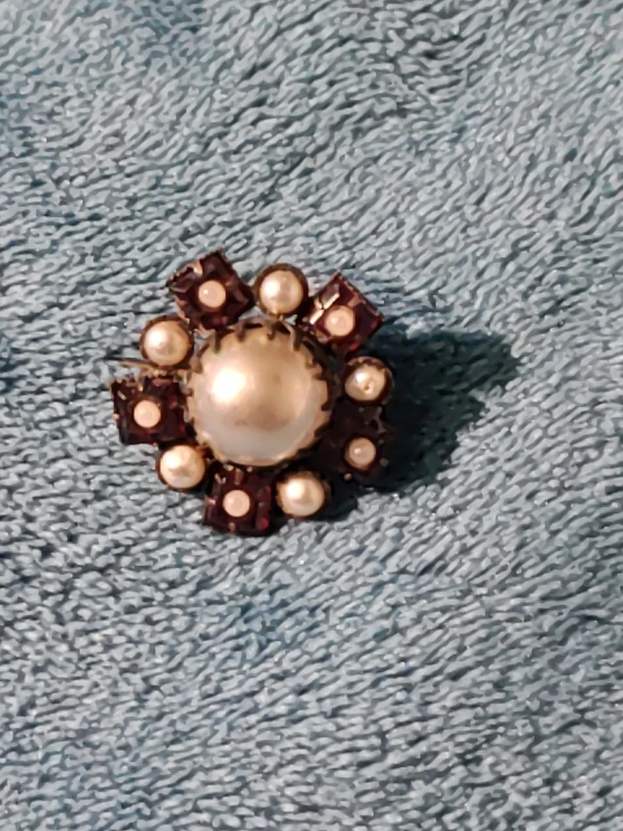 Broche Vintage Baroque Métal Strass Rouge Grenat Pyrope - Style Cabochon