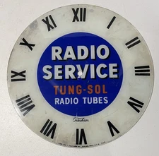 Telechron Tung Sol Radio Tubes Radio Service Glass Wall Clock Face  1950's