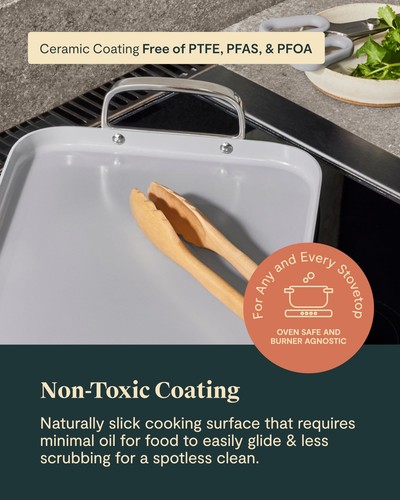 Double Burner Griddle - 19x12” Griddle Pan - Non-Stick Ceramic Coated - Non T... - Picture 4 of 7