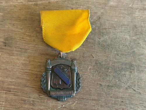 Outstanding Student Service Award Medal Ribbon FOB Pin Pinback High School Vtg