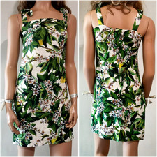 Dolce & Gabbana Orange Blossom Floral Print Jacquard A-Line Dress IT38