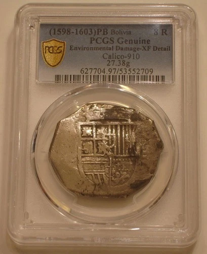 1598 - 1603 Silver COB 8 Reales of Bolivia PCGS XF Detail CALICO 910