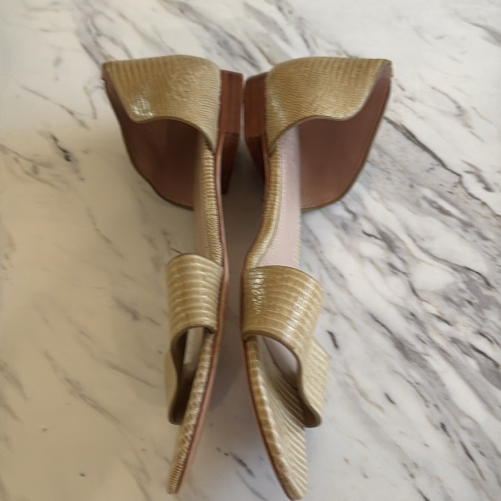 Tory Burch Savannah D'Orsay Flat Sandals Tan Embossed Leather Strap Front Sz 10 thumbnail 3