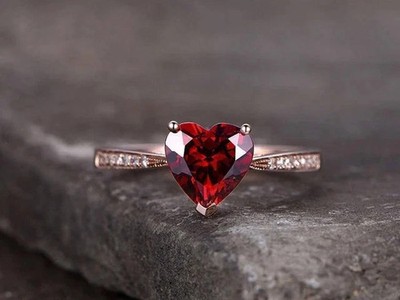 2Ct Heart Cut Lab-Created Red Garnet Engagement Wedding Ring 14K Rose Gold Over