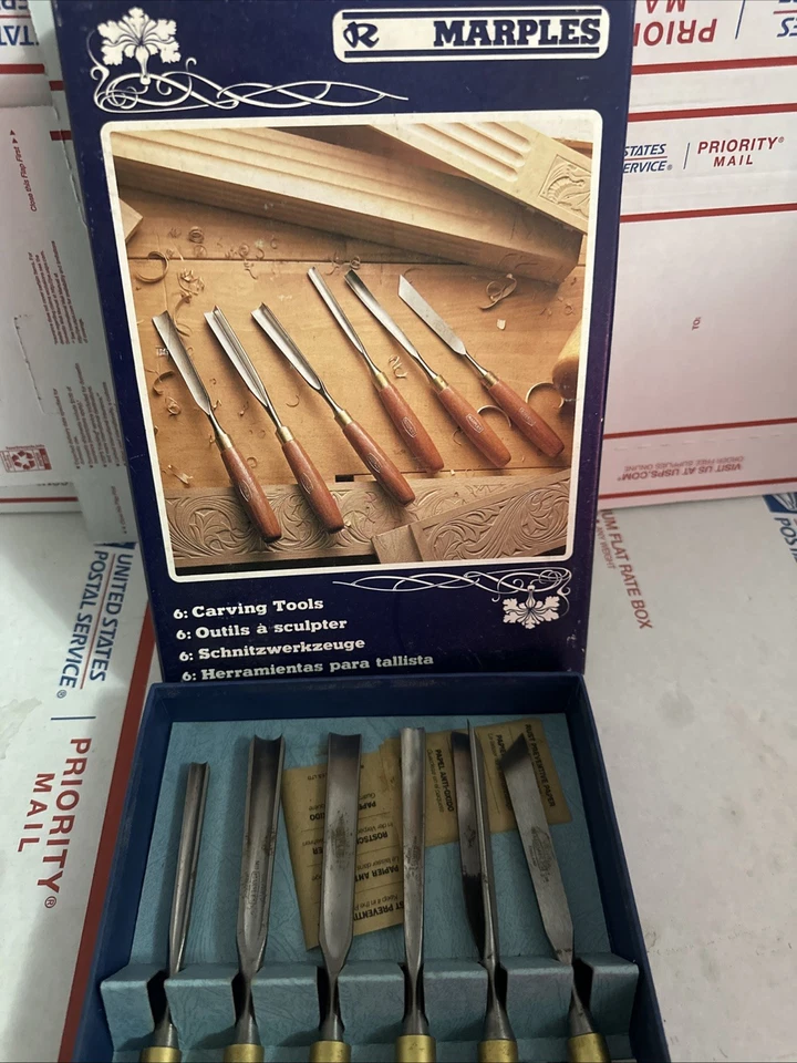Vintage Marples No. M60A Wood Carving Tools  Chisels Set Of 6 Box - Image 2 of 4