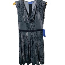 Simply Vera Dress NWT Womens Sz Small Sleeveless Midi Abstract Neutral Cowl Neck