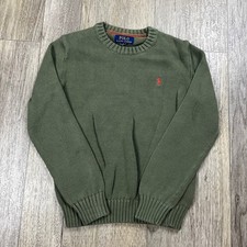 Polo Ralph Lauren Sweater Kids Size M Olive Green Cotton Crewneck Red Pony Logo