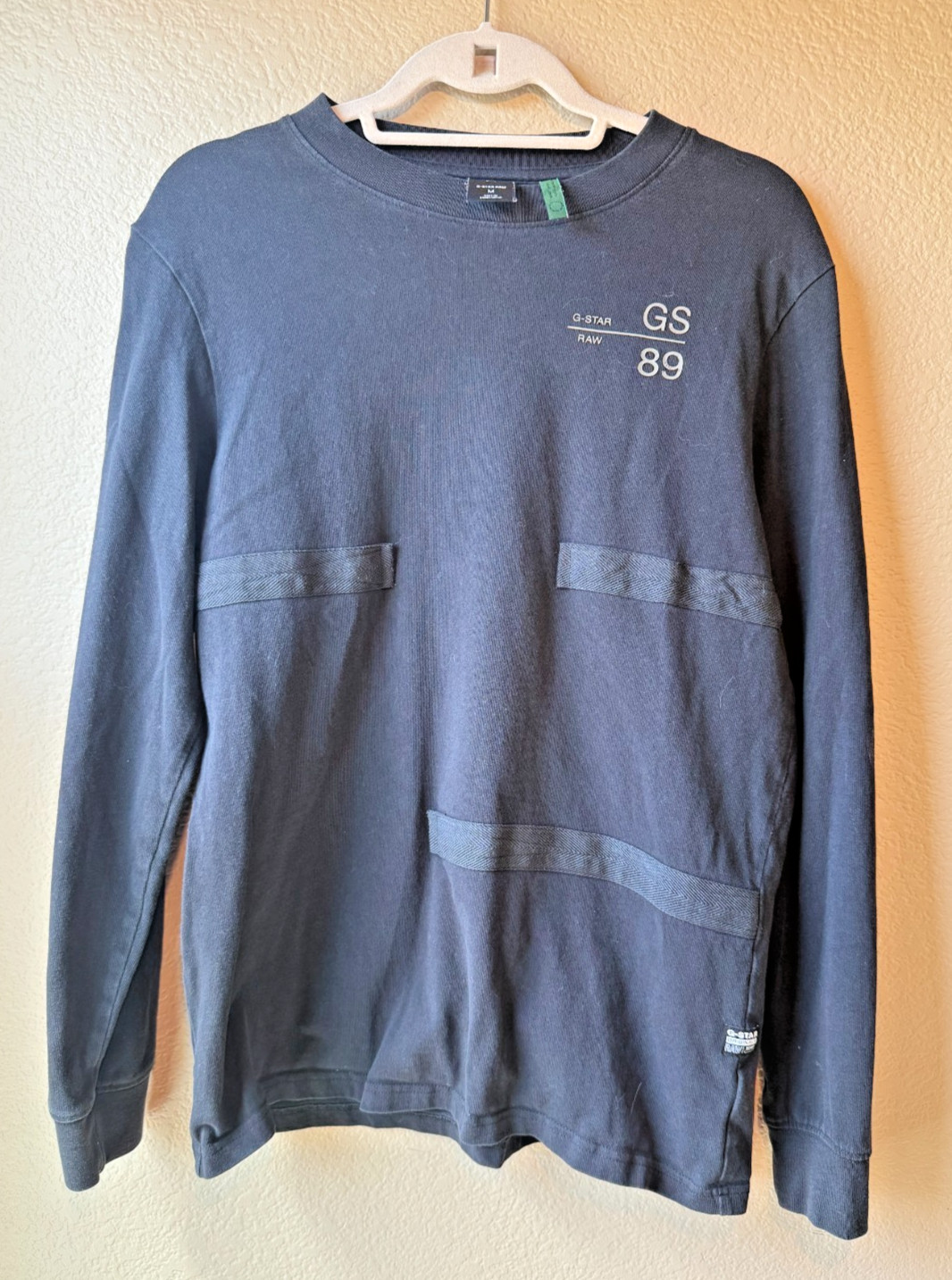 G-Star Raw Graphic Long Sleeve T Shirt Men Large Black Textured Accents Cotton