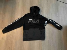 Fila Mens Black Long Sleeve Front Kangaroo Pocket Pullover Hoodie Size XL