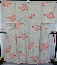 Japanese Vintage Kimono Cotton White Komon Traditional Authentic Drit Length64in