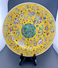 Antique Qing Dynasty Famille Rose Plate Yellow Ground Jingdezhen