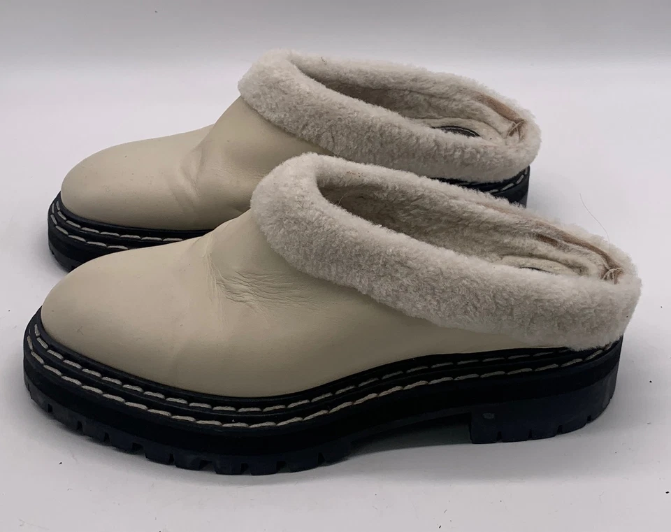 Mules Proenza Schouler para mujer de cuero blanco roto suela de piel de oveja talla 39 EE. UU. 9 Foto 3 de 4
