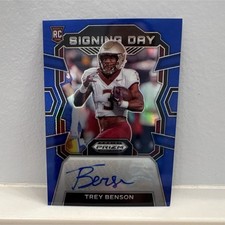 Panini 2024 Prizm Draft Picks Signing Day Trey Benson Blue Prizm Auto RC /149