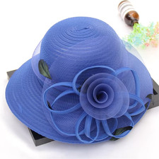 Women’s Luxury Organza Sun Hat Big Flower Feather Bucket Hat Beach Summer