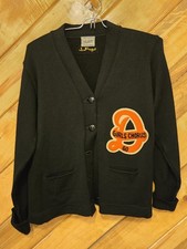 Vintage Dehen Letterman Women s 100 Wool Black Cardigan Knit 60s School "B"